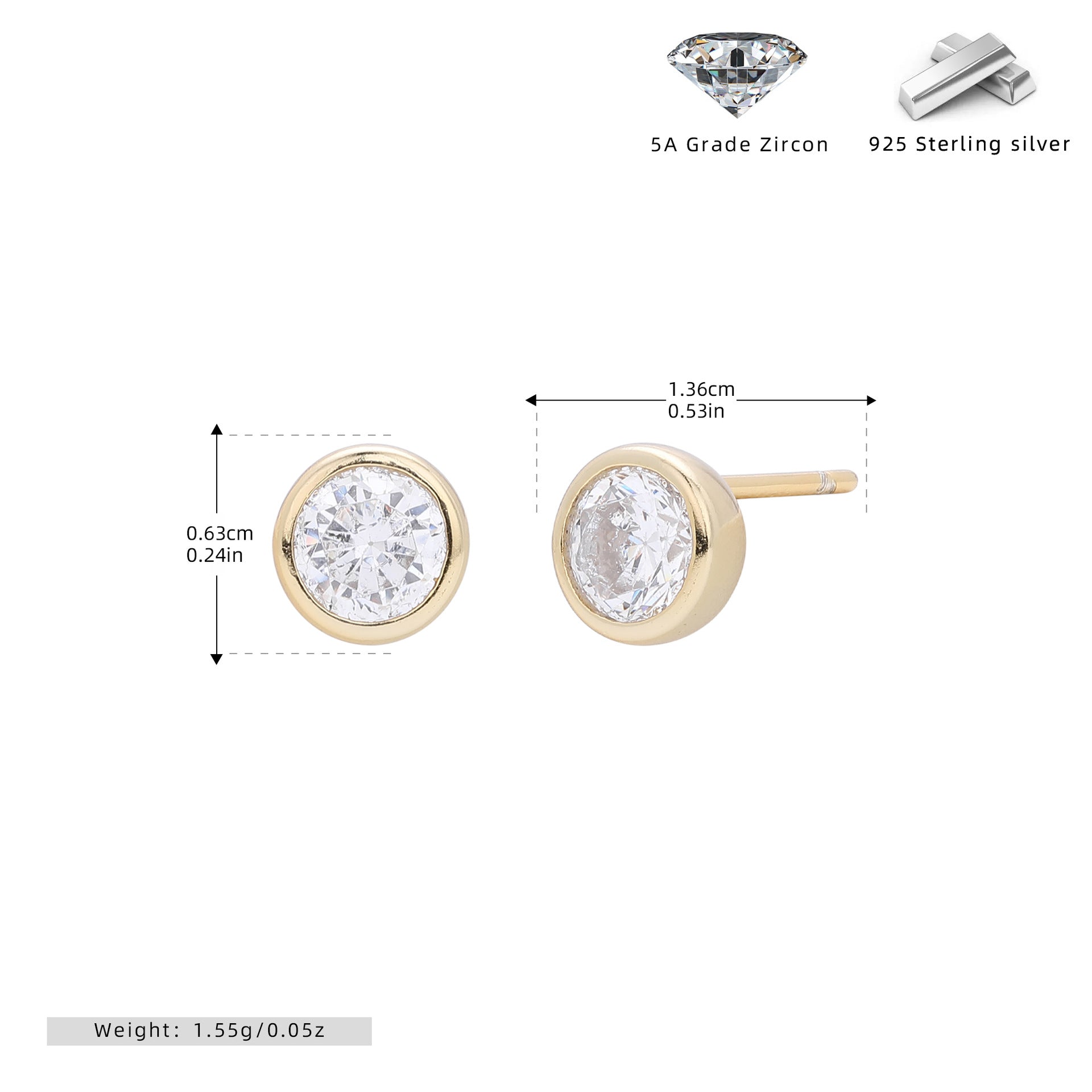 Damen Ohrstecker aus 925 Sterling Silber mit funkelnden 5A Zirkonsteinen Shop Nory