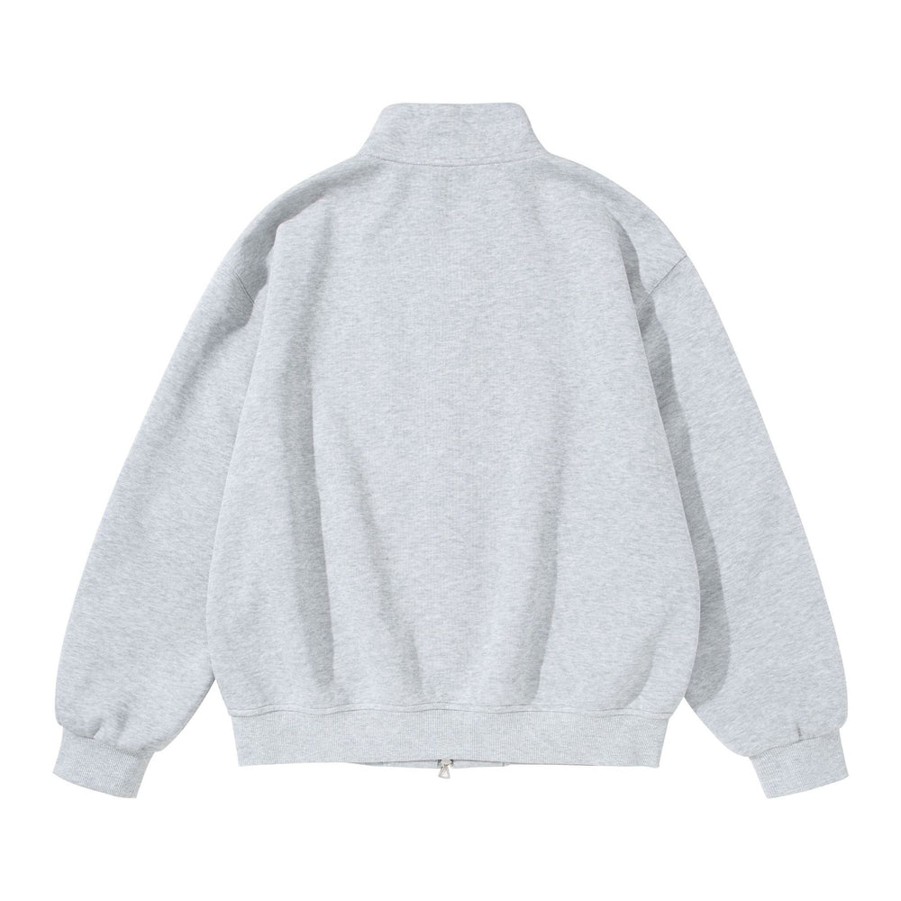 Unisex Oversize Sweatjacke mit Stehkragen, zweiseitigem Reißverschluss und markanten Halbrundtaschen Shop Nory