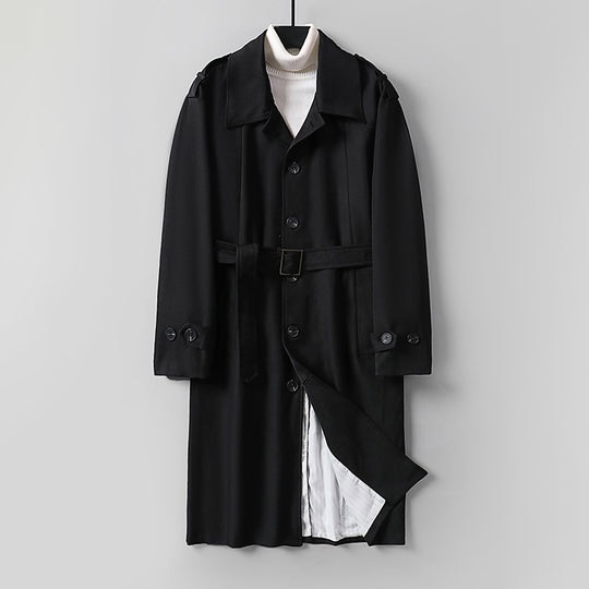 Herren Schlichter Twill-Trenchcoat mit verstellbarem Taillengürtel und Schulterpatten Shop Nory