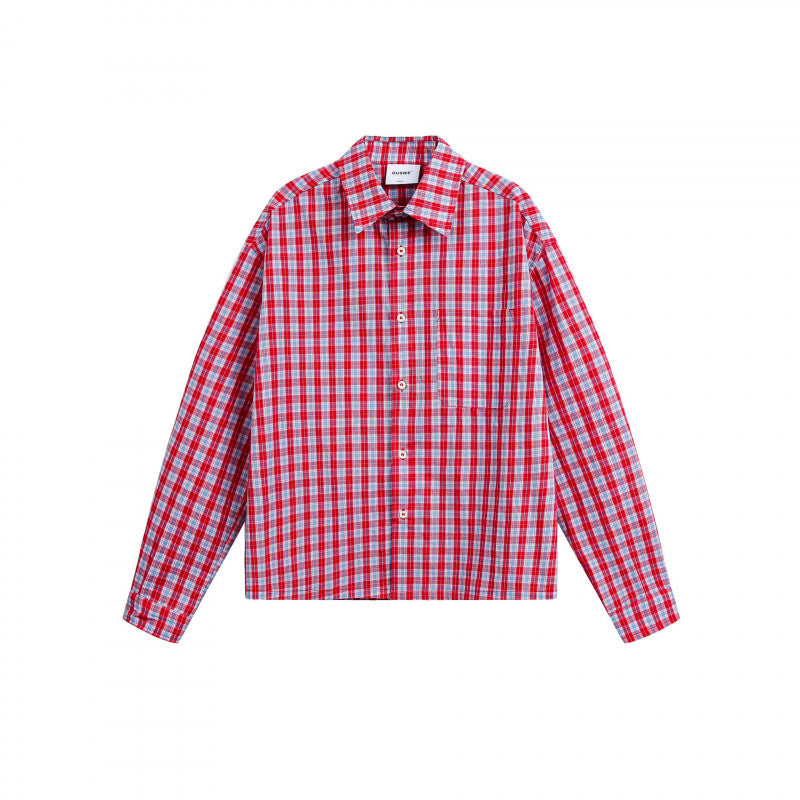 Unisex Kariertes Overshirt im Boxy‑Schnitt mit durchgehender Knopfleiste und Brusttasche Shop Nory
