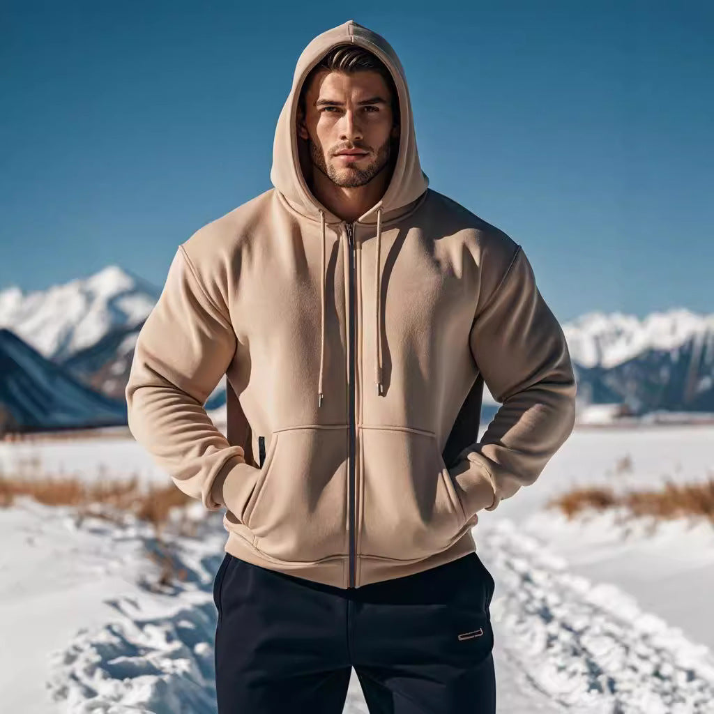 Herren Kapuzen-Sweatjacke mit durchgehendem Reißverschluss, Kängurutasche und verstellbarer Kapuze Shop Nory