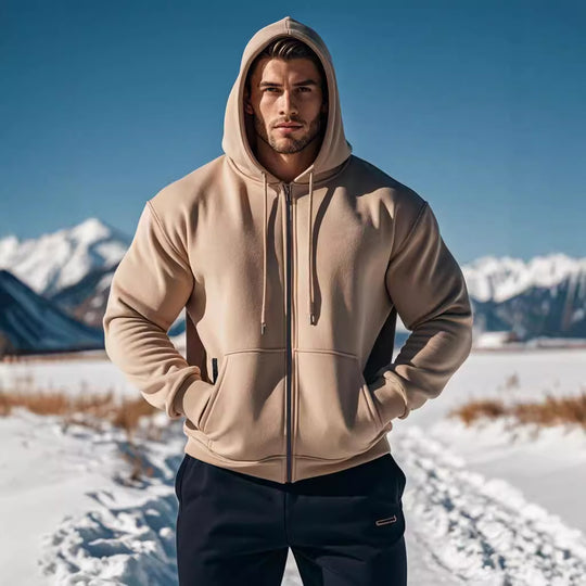 Herren Kapuzen-Sweatjacke mit durchgehendem Reißverschluss, Kängurutasche und verstellbarer Kapuze Shop Nory
