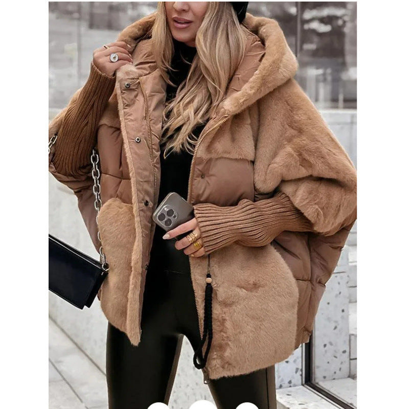 Damen nan gesteppte Kurzjacke mit Teddyfell-Einsätzen, Kapuze und integrierten Rippbündchen Shop Nory