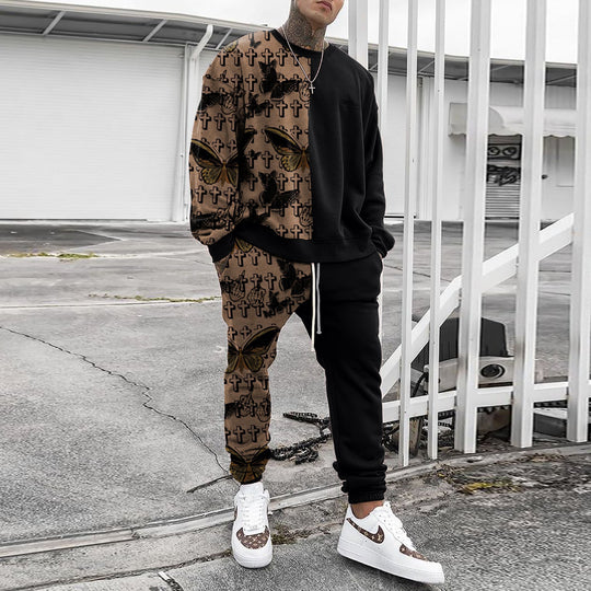 Herren Weit geschnittenes Freizeit-Set aus Baumwollfleece mit grafischem Frontprint und Kordel-Jogger Shop Nory