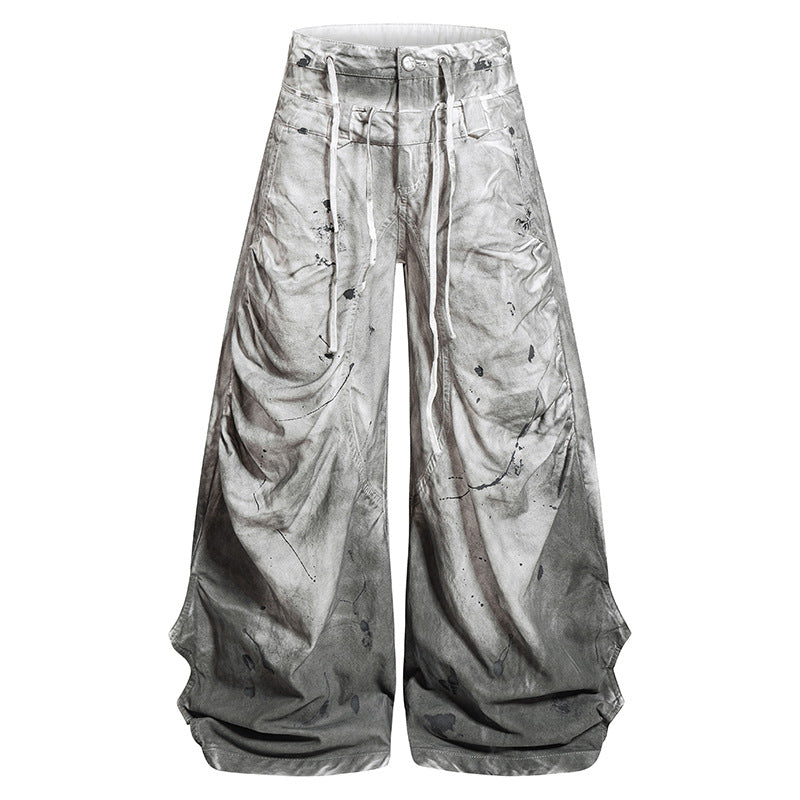 Damen Hochtaillierte weite Culotte‑Hose mit Drapierten Falten, Tunnelzug und Sprenkel‑Print Shop Nory