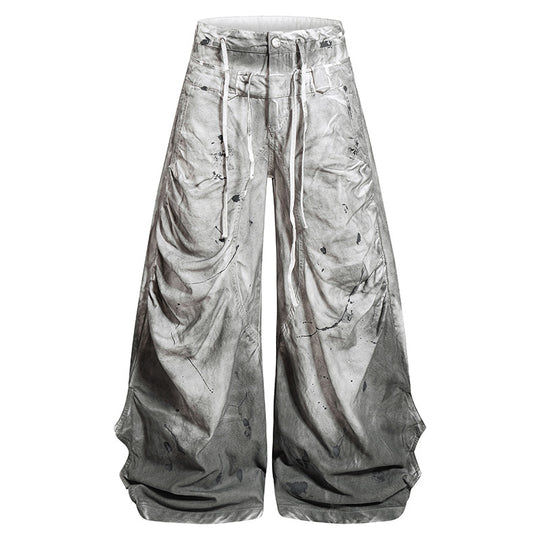 Damen Hochtaillierte weite Culotte‑Hose mit Drapierten Falten, Tunnelzug und Sprenkel‑Print Shop Nory