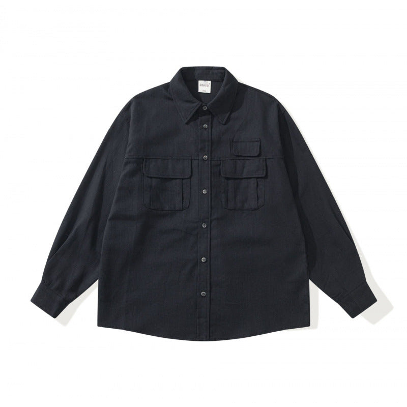 Unisex Boxy-Overshirtjacke im Utility‑Stil mit aufgesetzten Klappentaschen und Hemdkragen Shop Nory