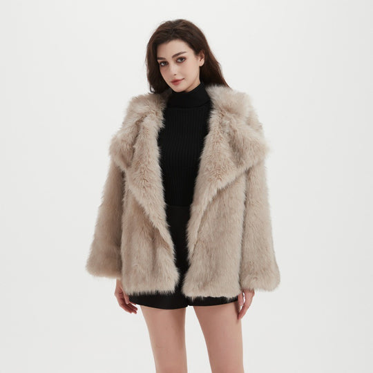 Damen Boxy-Kurzmantel aus dichtem langfaserigem Kunstpelz mit offener Front Shop Nory