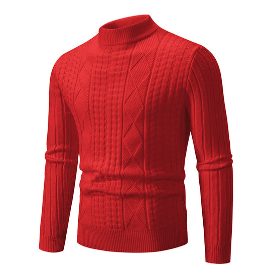 Herren Feiner Mockneck-Pullover mit Zopf- und Waffelstruktur körpernaher Passform Shop Nory