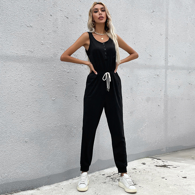 Damen Jumpsuit mit elastischem Taillenbund und praktischen Taschen
