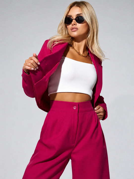 Cropped Jacke & Tapered Pants Outfit Set für Frauen