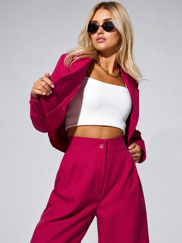 Cropped Jacke & Tapered Pants Outfit Set für Frauen