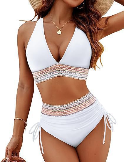 Damen Bikini-Set mit hoch tailliertem Slip und sportlichen Akzenten