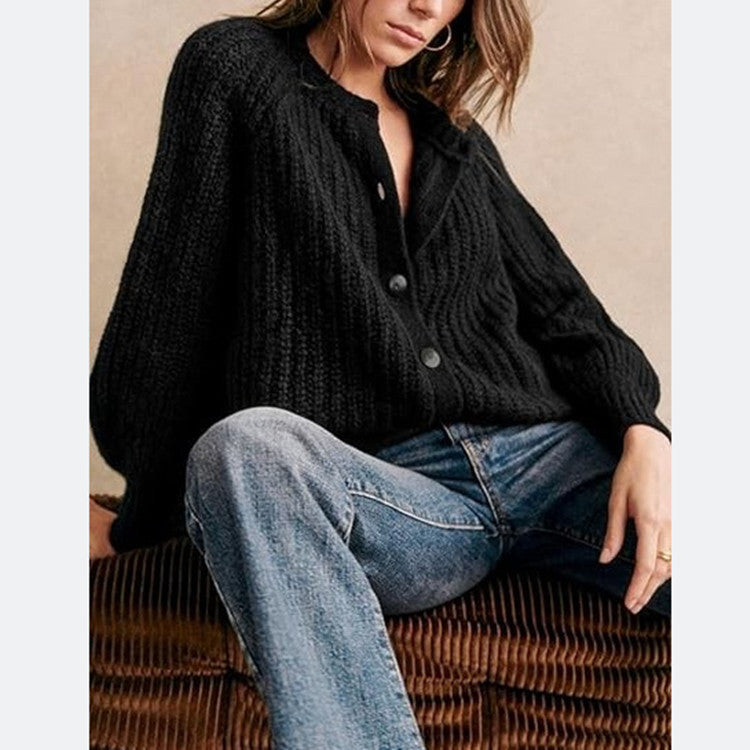 Damen Oversize Mohair-Effekt Strickjacke mit Rippenstruktur und Rundhalsausschnitt Shop Nory
