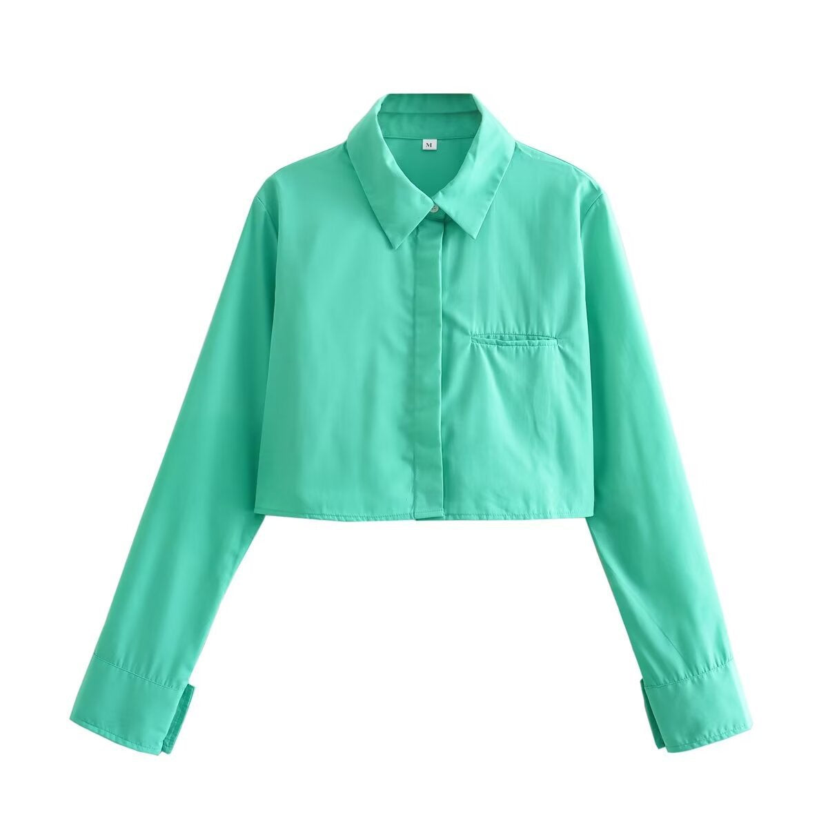 Damen cropped Bluse mit klassischem Kragen und praktischen Brusttaschen Shopnory