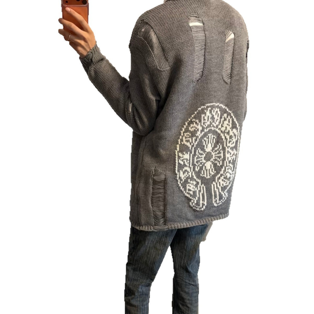 Damen Modischer Grobstrickpullover mit Rollkragen und distressed Design Shop Nory