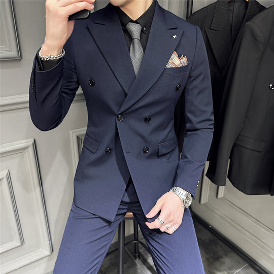 Herren Doppelreihiger Slim‑Fit Business‑Anzug mit tailliertem Sakko und schmaler Anzughose Shop Nory