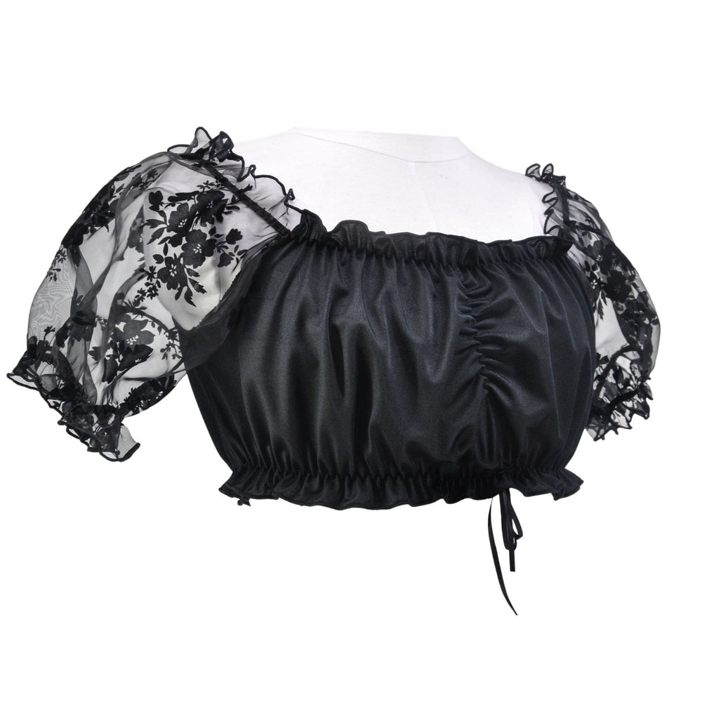 Damen nan Carmen-Dirndlbluse kurz mit geraffter Vorderpartie elastischem Saum und transparenten Puffärmeln Shop Nory