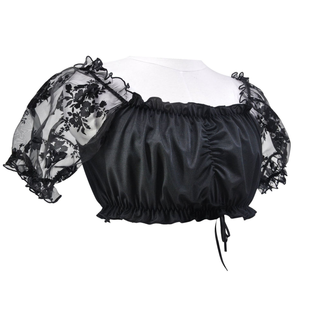 Damen nan Carmen-Dirndlbluse kurz mit geraffter Vorderpartie elastischem Saum und transparenten Puffärmeln Shop Nory