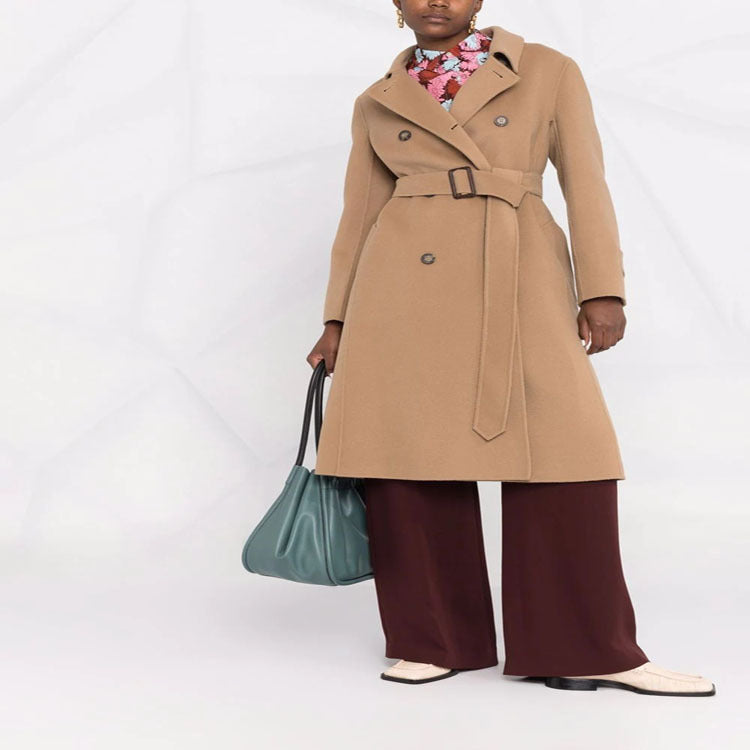 Damen taillierter doppeltreihiger Wollmix-Mantel mit Bindegürtel und A‑Linien‑Schnitt Shop Nory