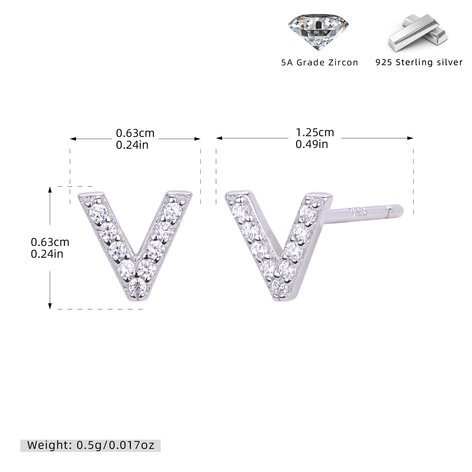 Damen Ohrstecker aus 925 Sterling Silber mit luxuriösem Zirkonbuchstaben R Shop Nory