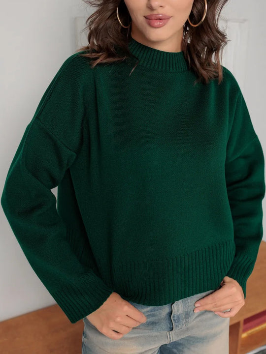 Damen Bequemer Strickpullover mit Rundhalsausschnitt