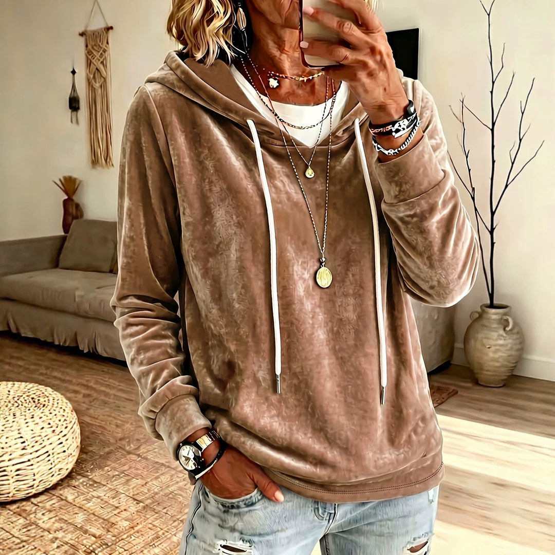 Damen Samt-Kapuzenpullover mit Relaxed-Fit und Kordelzug Shop Nory