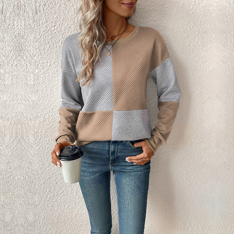 Damen Colorblock-Strickpullover mit strukturiertem Karomuster Shop Nory
