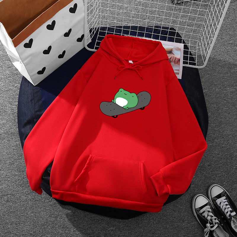 Unisex nan Kapuzenpullover mit Skater-Frosch-Print, weichem Fleece-Innenfutter und Kängurutasche Shop Nory