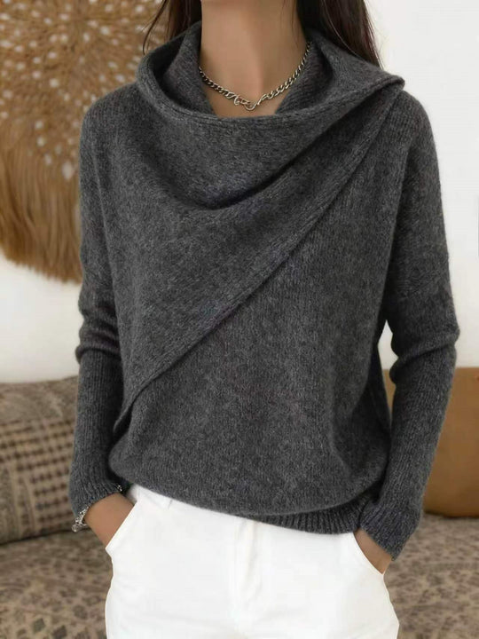 Damen Asymmetrischer Grobstrick-Pullover mit Schalkragen Shop Nory