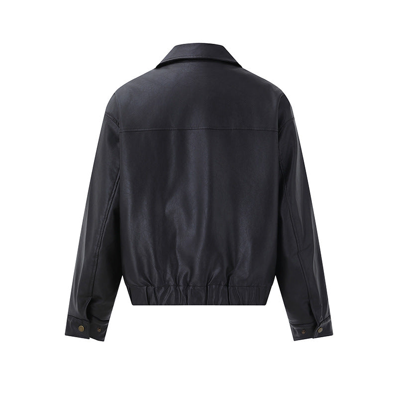 Herren Kurzer Boxy-Lederblouson mit Pattentaschen und elastischem Bund Shop Nory