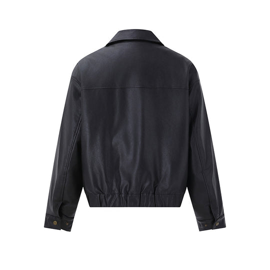 Herren Kurzer Boxy-Lederblouson mit Pattentaschen und elastischem Bund Shop Nory