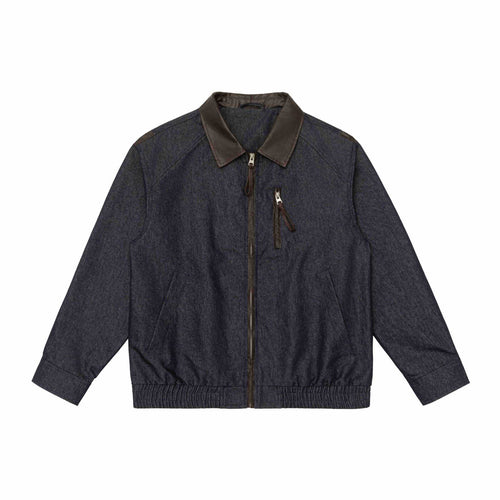 Herren Kurzblouson im Boxy-Cut aus Woll-Denimmix mit lederbesetztem Kragen und vertikaler Reißverschluss-Brusttasche Shop Nory