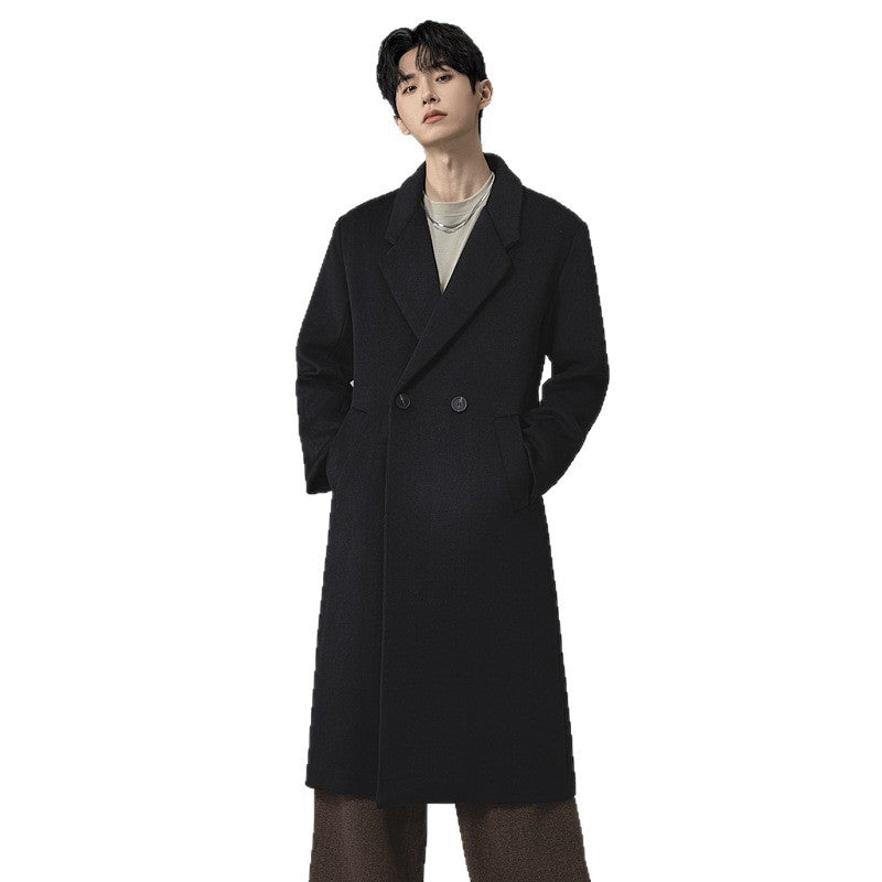 Herren Eleganter langer Wollmix-Mantel mit fallendem Schalkragen und cleanem Einreiher Shop Nory