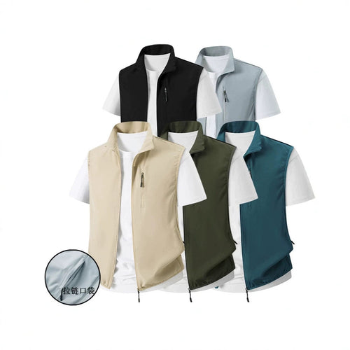 Herren Leichte Softshell-Utility-Weste mit Stehkragen, wasserabweisender Außenlage und Reißverschlusstaschen Shop Nory