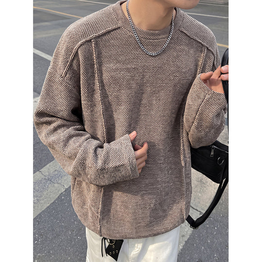 Herren Oversize Waffelstrick-Pullover mit Rundhalsausschnitt Shop Nory