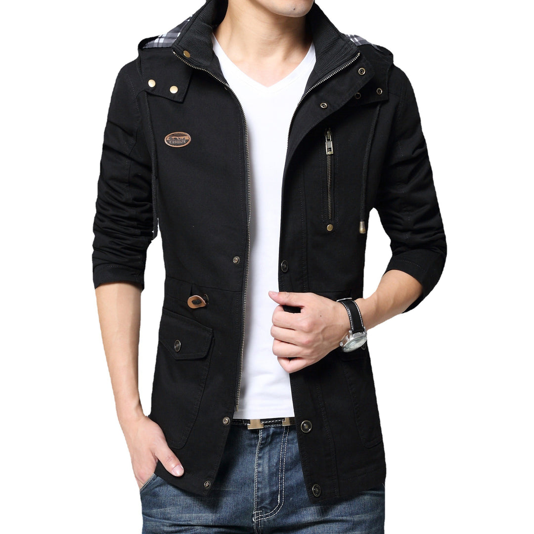 Herren leichter Baumwoll-Militärparka mit Kapuze, Kordzug-Taille und verdeckter Reißverschluss Shop Nory