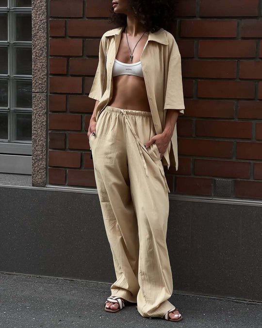 Damen Weite Lounge-Hose mit elastischem Kordelbund und fließendem Palazzoschnitt Shop Nory