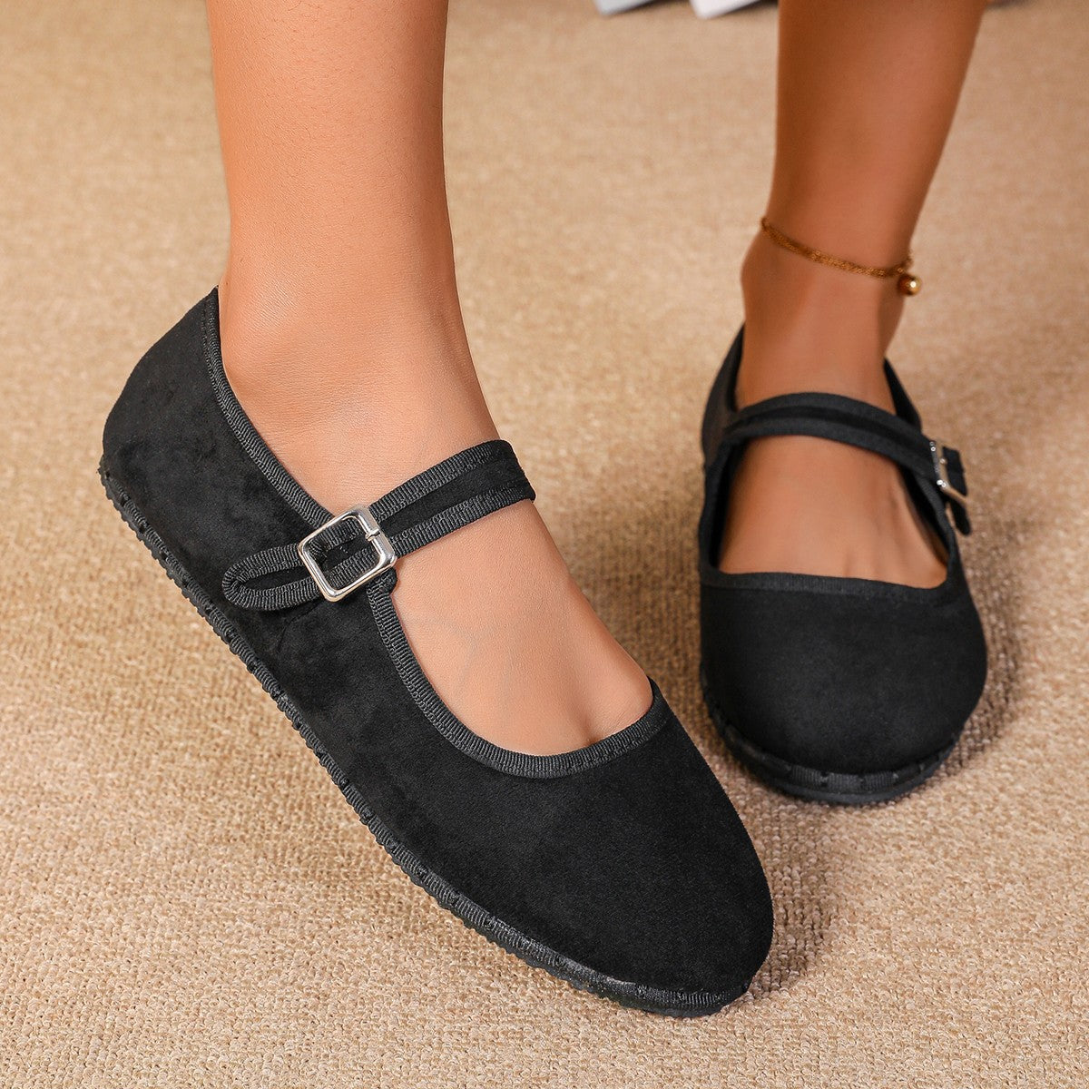 Damen Mocassins mit verstellbarem Riemen und weichem Obermaterial Shopnory