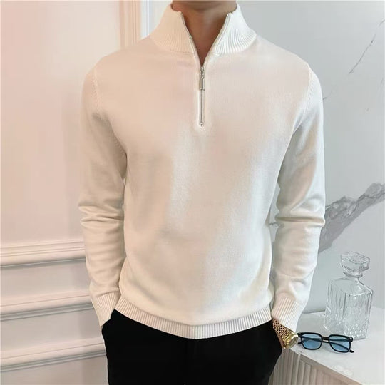 Herren Feiner Halbzip-Strickpullover mit Stehkragen und gerippten Bündchen Shop Nory