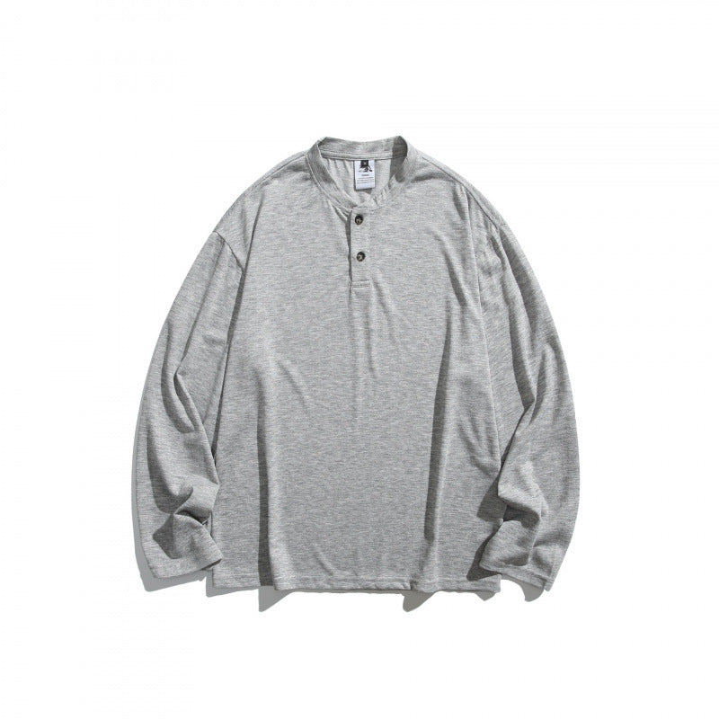 Unisex Lockere Henley-Longsleeve mit Stehkragen und Waffelstruktur Shop Nory