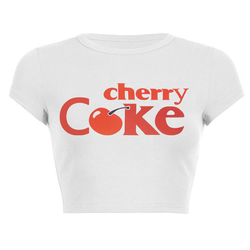 Damen Crop-Top mit kreativem Getränkedesign und figurbetontem Schnitt Shopnory