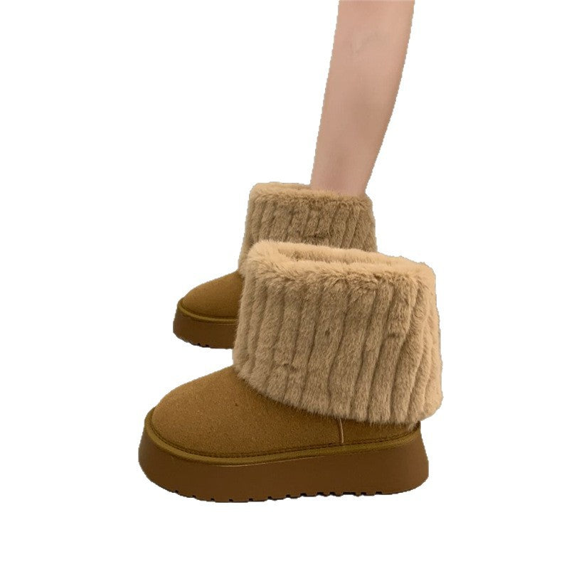 Damen Gefütterte Plateau-Ankle-Boots aus Veloursimitat mit umschlagbarem Kunstfellrand Shop Nory