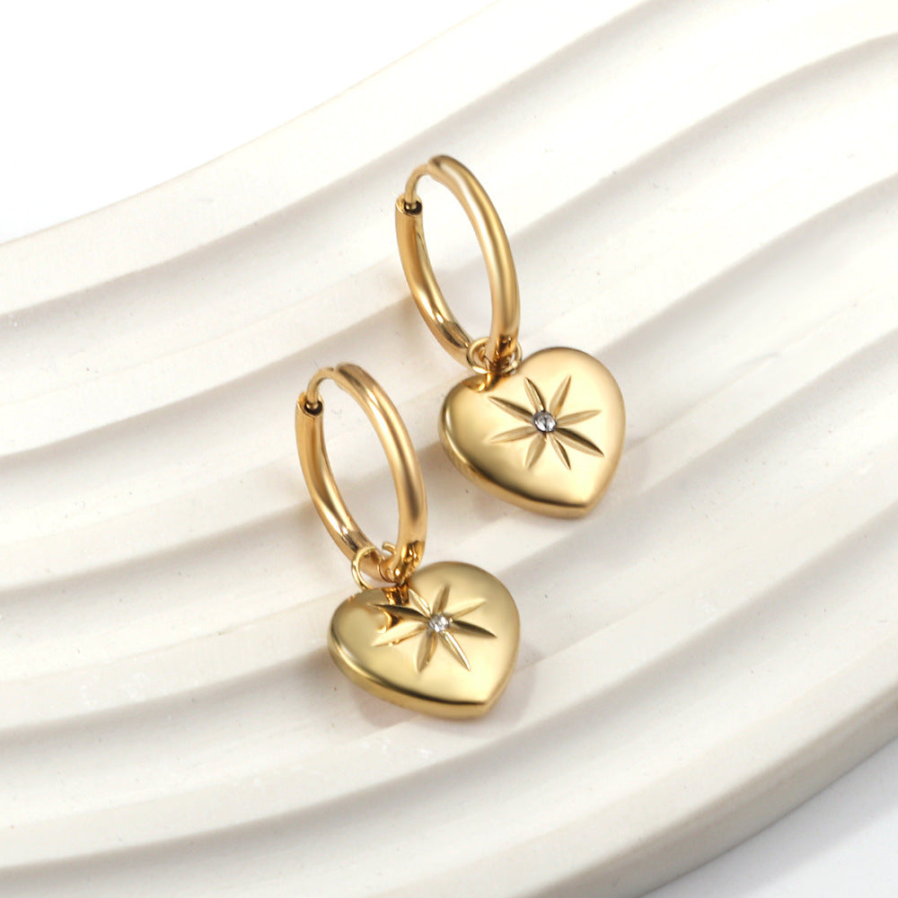 Damen Hängende Ohrstecker im herzförmigen Design mit funkelndem Kristall und goldplattierter Oberfläche Shop Nory