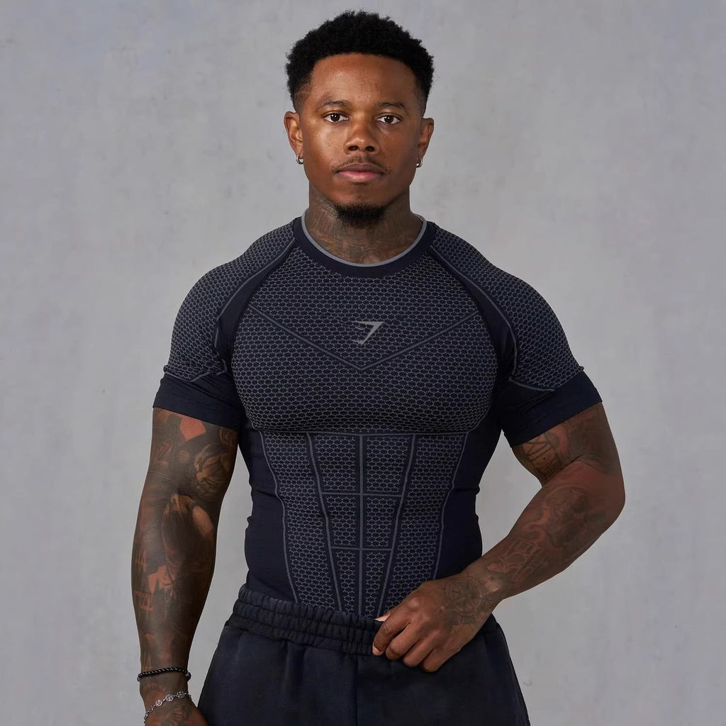 Herren nan muskelmodellierendes Funktionsshirt mit 3D-Struktur und gezielten Kompressionszonen Shopnory