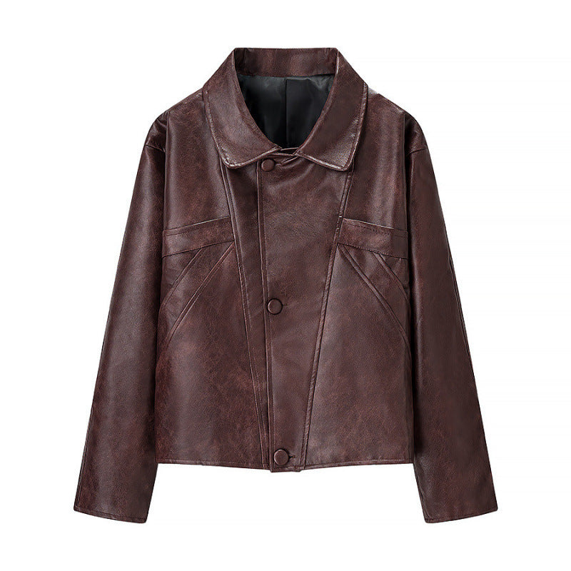 Damen Kurzjacke aus Kunstleder im Boxy‑Cut mit dekorativen Nahtdetails Shop Nory