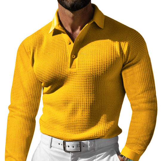 Herren Langarm-Poloshirt mit strukturiertem Design und klassischem Kragen