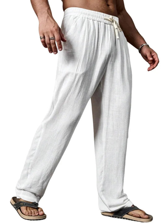 Herren entspannte Leinenmix-Yogahose mit Kordelzug, Elastikbund und geradem Bein Shop Nory