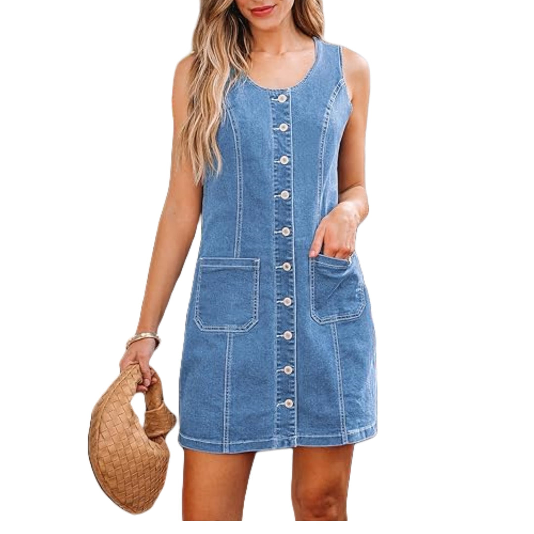 Damen Ärmelloses Jeans-Minikleid mit durchgehender Knopfleiste und aufgesetzten Taschen Shop Nory