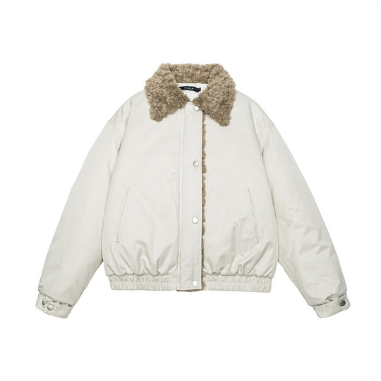 Damen Kurz geschnittene Teddy-gefütterte Blousonjacke mit Webpelzkragen Shop Nory